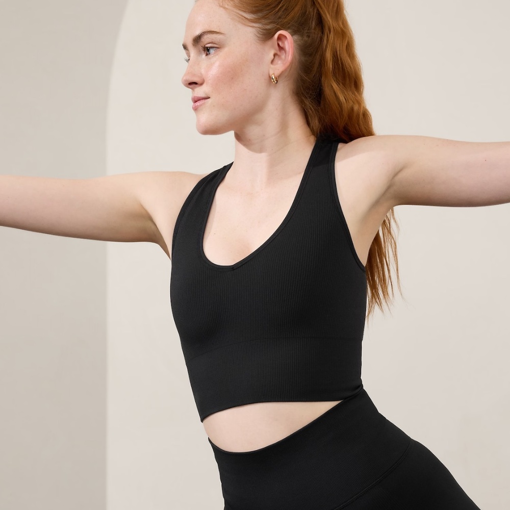 Athleta - Aurora Seamless Crop Ribbed Tank - Black - Small (S)